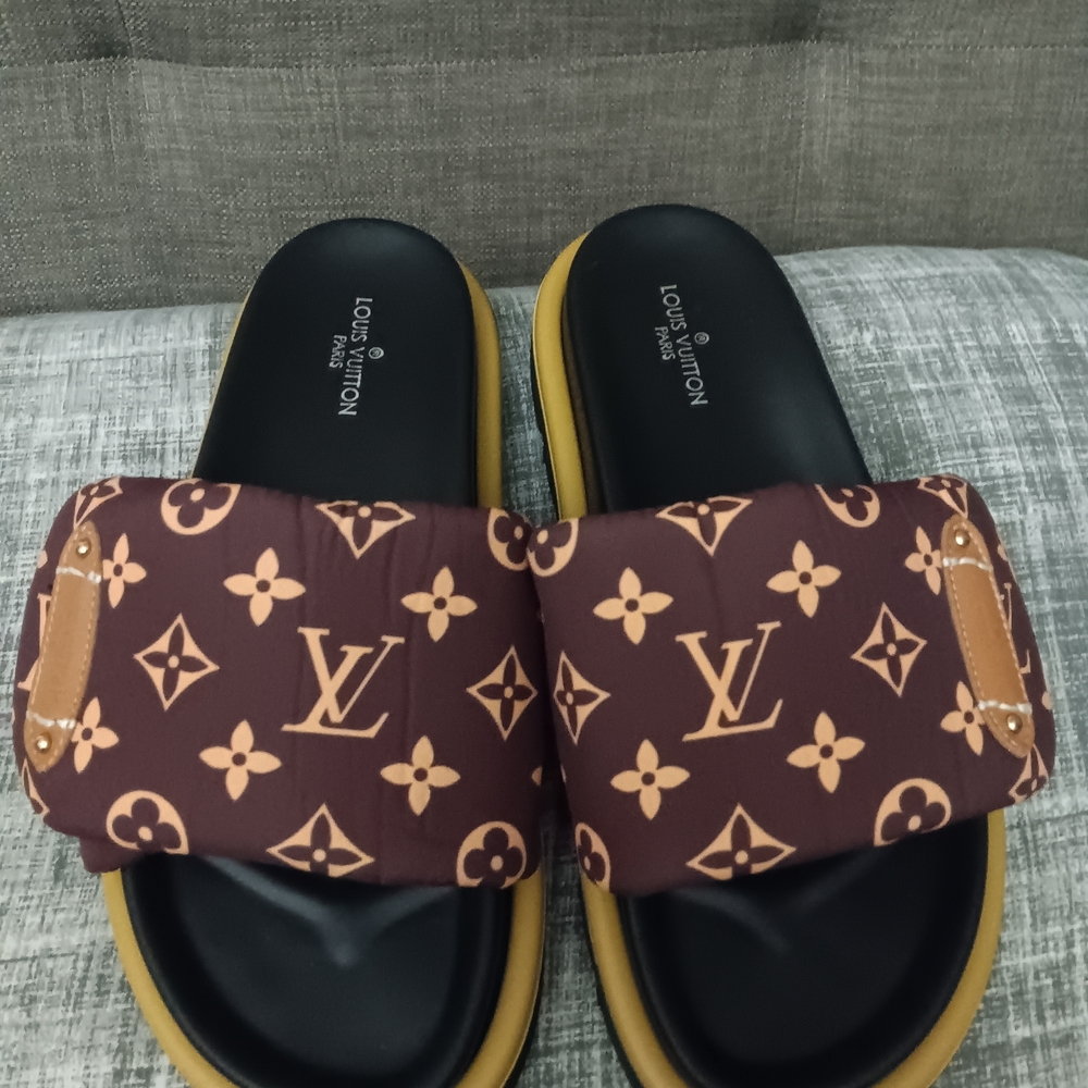 Monogram Brown and Tan Slides